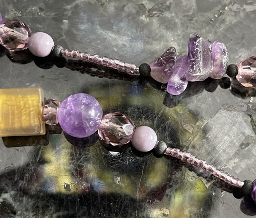 Murano Italien Kunst Glas Lila Amethyst Perlen Grob Halskette Küste Statement - Bild 12 von 21