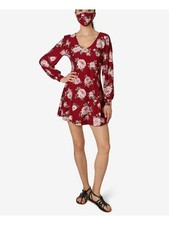 ULTRA FLIRT Womens Fit + Flare Short Dress Maroon Long Sleeve Juniors S