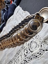 Vtg Silver Acrylic Discs Coins Elastic Stretch Hip Belt Concho Boho 26 to 34