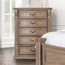 Transitional Weather Oak Chest Bedroom Furniture with Dentil Molding