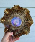 Antique Imperial Smoke Carnival Glass Diamond Ring Ruffled Bowl 9" Gorgeous