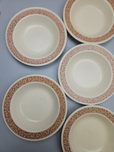Set Of 8 VTG Anchor Hocking Ginger Ironstone 8 1/8" Bowls Tan W/ Floral Trim USA - Picture 2 of 24