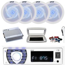 Pyle 1-DIN Marine MP3/SD Radio W/White Cover, 4x 4" 100W Max Speakers, Amplifier