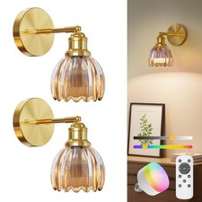 Battery Operated Wall Sconce Set of 2, Amber Wireless Rechargeable Wall Light...
