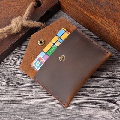 Genuine leather card bag Crazy Horse leather snap button wallet mini card holder