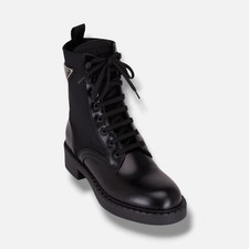 Prada Women's Black Lug-Sole Lace-Up Combat Boots Shoes Size EU:40 US:10