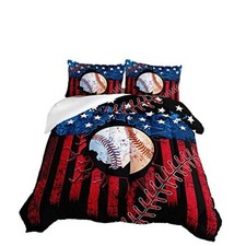 Baseball Comforter Set,Sports Comforter Sets for Boys Kids Full Black-red