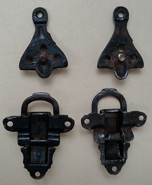 1 PAIR Antique Trunk Iron #1 Latches Catch Vintage Chest Steamer Hardware Parts
