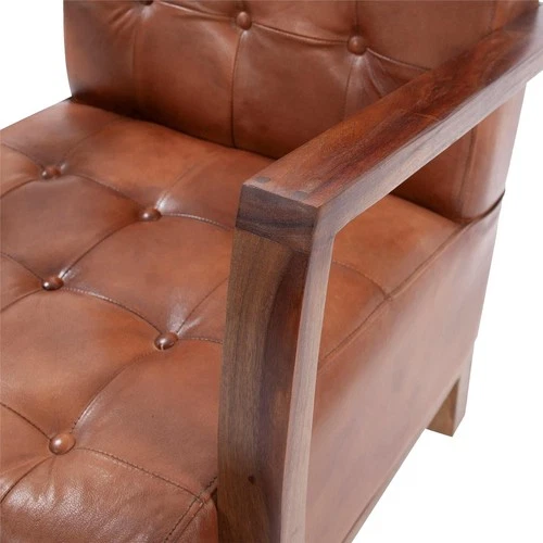 Davenport Tufted Leather Chair-Classic Style - Picture 4 of 6