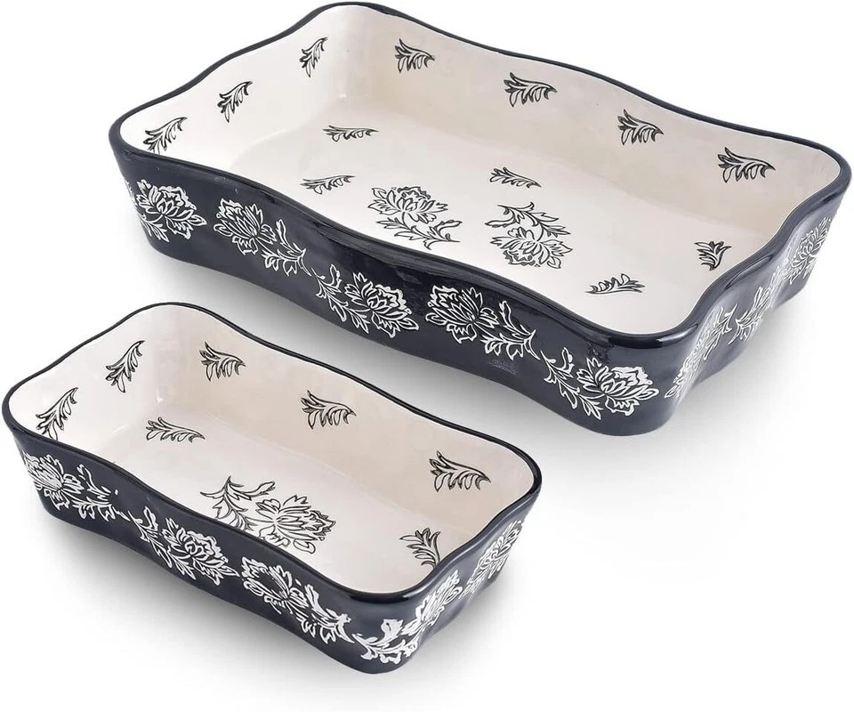 Baking/Casserole Wisenvoy Black & White Ceramic Rectangular Pans 2 in Set, New