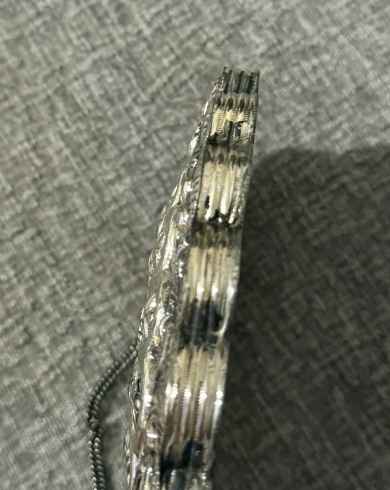 "MONEDA DE BODA TAVRA 900 VINTAGE PLATA ESPEJO COLGANTE TURCO FLORAL 6,25""x5""" Foto 4 de 4