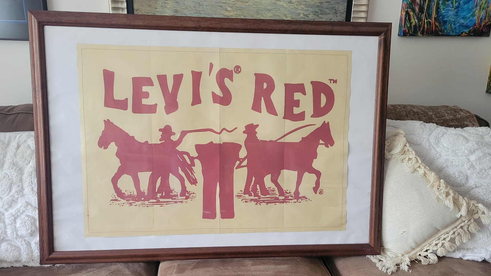 LARGE RED Levi Strauss & Co.   Framed 43x32 Store Advertising Sign