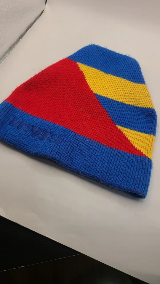 Vtg 80s Levis Spellout Flag Beanie Hat Ski Snowboard Cap Snow Sport Nautical 90s - Image 4 of 4