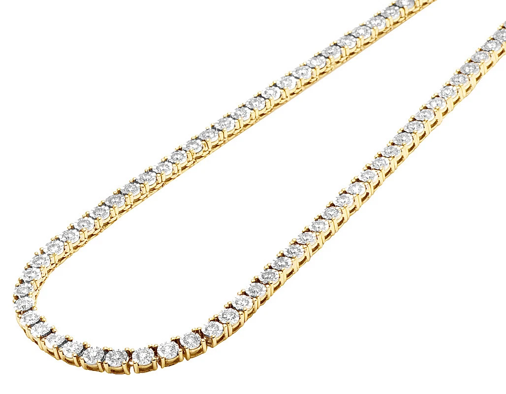 Mens Real Chain Choker 10K Yellow Gold 1 Row Illusion Tennis Necklace... | eBay