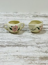 Vtg Ceramic Aunt Mahalias Cream and Sugar Bowl Set Gatlinburg Tennesse H/P Rose