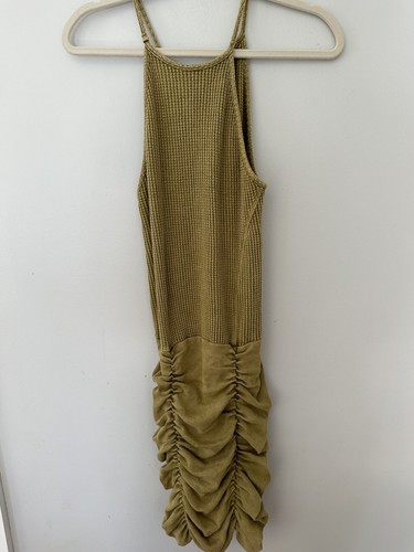 Free People One Kayla Thermal Mini Dress Olive Green XS Nwot - Picture 5 of 7