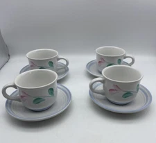 (4) International Tableworks Stoneware Japan Porto Coffee Tea Cup Pink Blue 90s