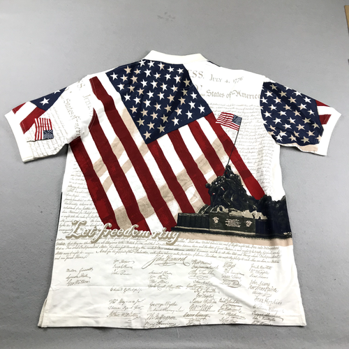 American Summer Shirt Mens Large Ivory USA Flag Cotton Polo Short Sleeves NWT - Bild 5 von 11