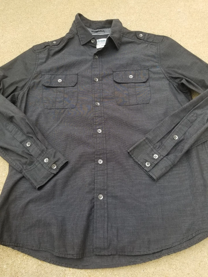 Camisa Urban Pipeline Para Hombres Manga Larga Abotonada Pluma Rayas Negra Talla L Grande Foto 2 de 4