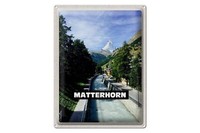 Blechschild Reise 30X40 Cm Matterhorn Schweiz Fluss Berg Stadt