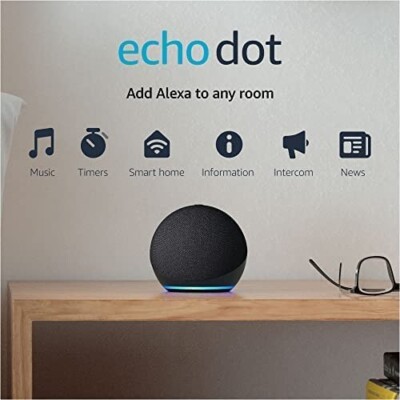 Echo Dot (4th Gen) Charcoal Sleek Design With Full Sound, Bluetooth, and Alexa