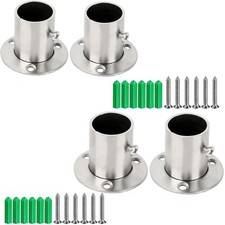 Wardrobe Rail Pole Socket End Support Bracket Stainless Steel Plated 25mm QTY 4