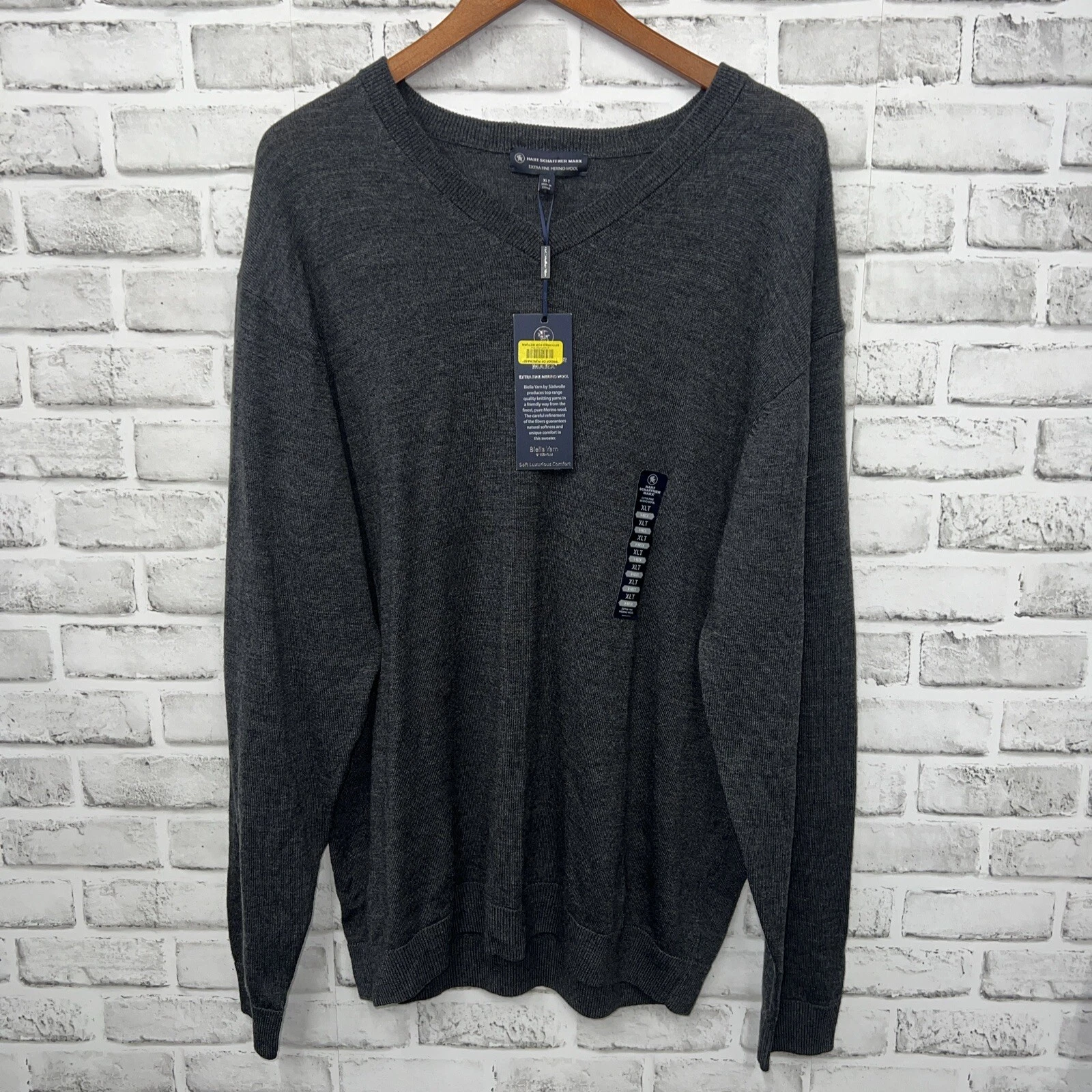 NWT Hart Schaffner Marx Gray Merino Wool Sweater Mens Size XLT