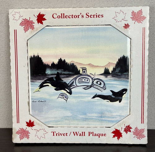 Sue Coleman Vintage Kunst Fliese Untersetzer Wandrelief Orca Wal First Nations Ureinwohner