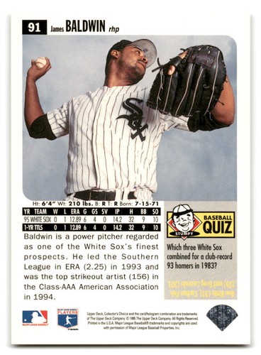 James Baldwin 1996 Collector's Choice Baseball #91 Chicago White Sox - Picture 2 of 2