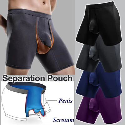 Men's Dual Pouch Underwear Long Leg Bulge Boxer Briefs Modal Elephant Trunks UK