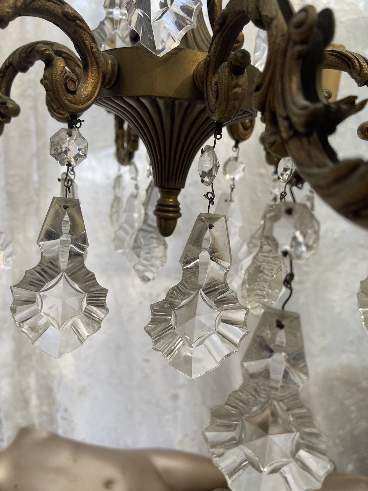 Vintage French Chandelier, Crystal Chandelier, Brass And Cut Glass