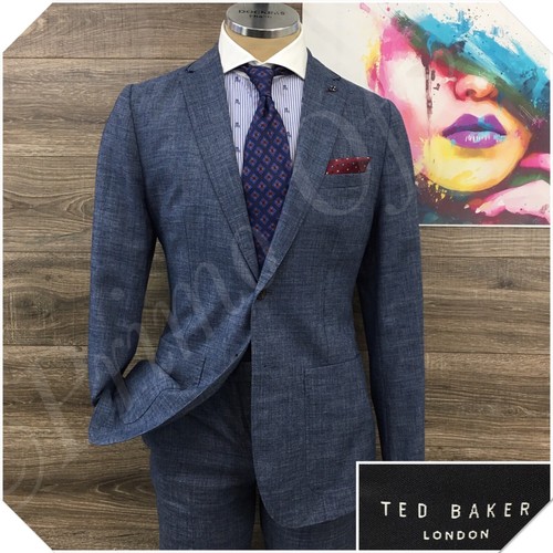 TED BAKER Mens Suit 2 Piece Set Size 5 ( 40 ) Jacket Blazer Pants Linen Blue
