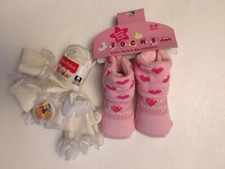 4 pairs baby girl infant socks 0-6 months adorable white lace  pink heart New