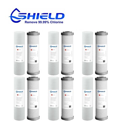 6x Sediment Water Filters + 6x 1 Micron Activated Carbon Block Filter ...