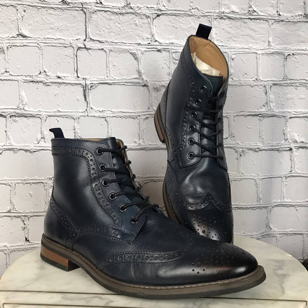 La Milano Patina Collection Mens Leather Blue Oxford Wingtip Boots Size 12 LZ181 La Milano Patina Collection Mens Leather Blue Oxford Wingtip  main image 2