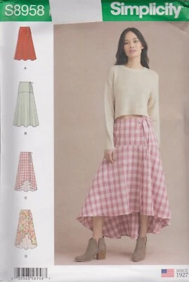 SIMPLICITY Sewing Pattern Wrap Skirts with variations - Sizes 8-16 US #8958