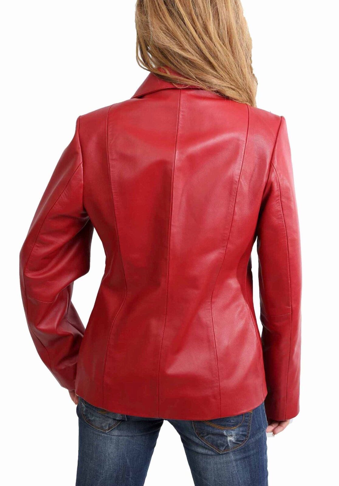 Women's Red Leather Jacket Slim Fit Classic Daily Use Causal Zip Up