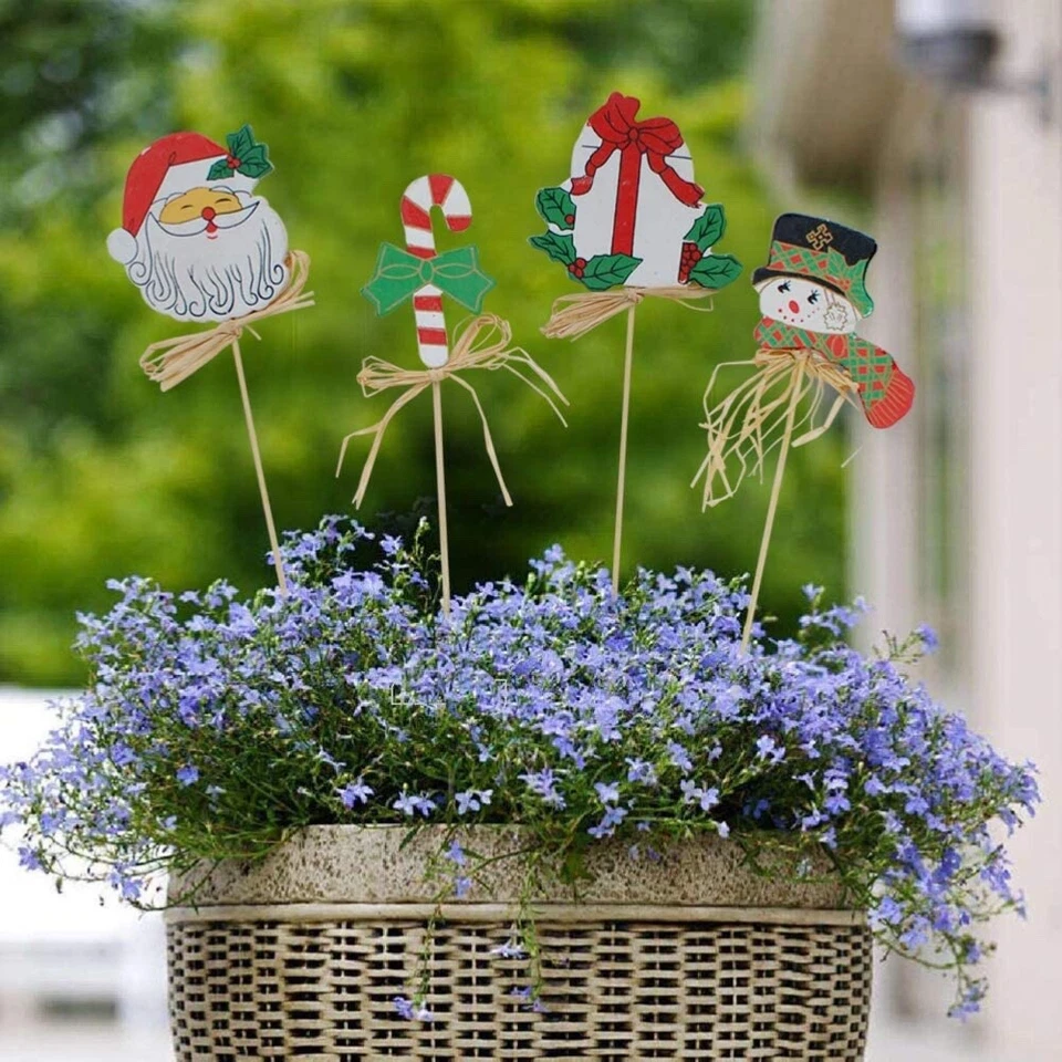 Christmas Yard Garden Stake Flower Pot Decoration Set of 4, Santa Claus Candy Ca - Image 4 of 4