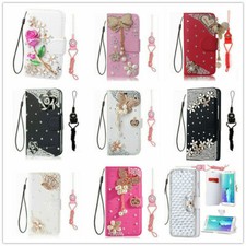 For Motorola Moto G Stylus 2021 Cute Bling Rhinestone Leather Card Flip Wallet