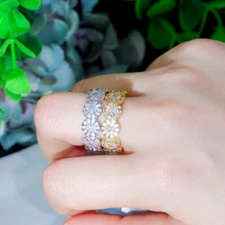 Yellow Gold Plated Round Cubic Zirconia Engagement Ring Wedding Band Jewellery