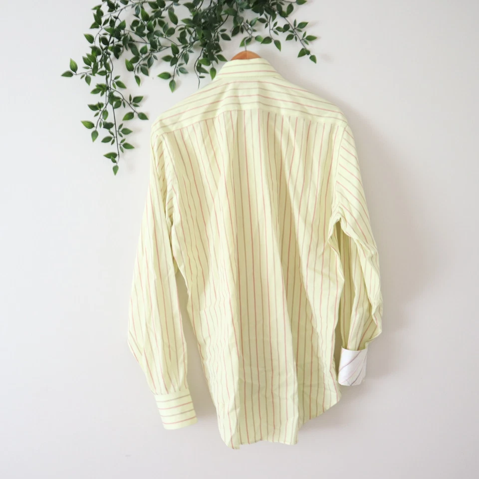 Camisa masculina Tailorbyrd algodão listrada amarela manga longa botão frontal média - Imagem 3 de 4