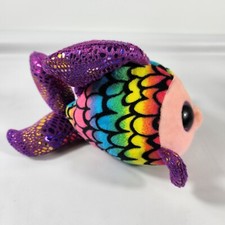 TY Beanie Boo FLIPPY Fish Plush Rainbow Purple Glitter Eyes 6" Plush
