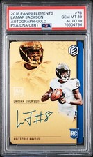 2018 PANINI ELEMENTS AUTO-GOLD #78 LAMAR JACKSON ROOKIE RC 2/25 PSA 10 AUTO 10