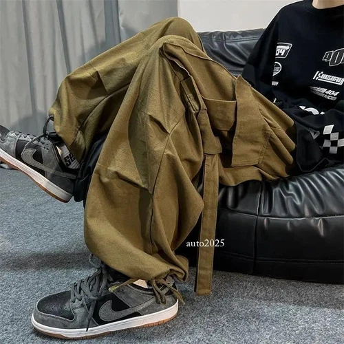Mens Loose Wide Legs Overalls Casual Trousers Streets Baggy Cargo Pants Hip Hop - Bild 2 von 26