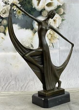 Slender Art Deco Dancer Fashion Model Bronze Statue Sculpture Original Signed