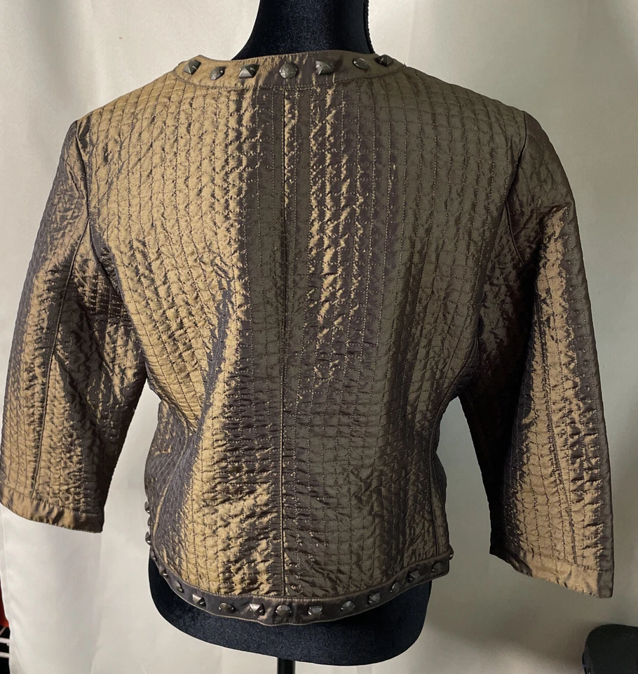 Ruby Rd. Маленький легкий металлический выстеганная золото коричневый куртка украшенный 14P - Изображение 2 из 4