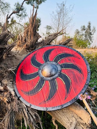 Medieval Viking Wooden Shield Authentic Handmade Norse Mythology Battle Shield - Picture 2 of 7