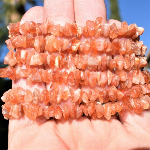 Premium CHARGED Sunstone Crystal Chip Stretchy Bracelet + Selenite Heart Charger - Picture 3 of 12
