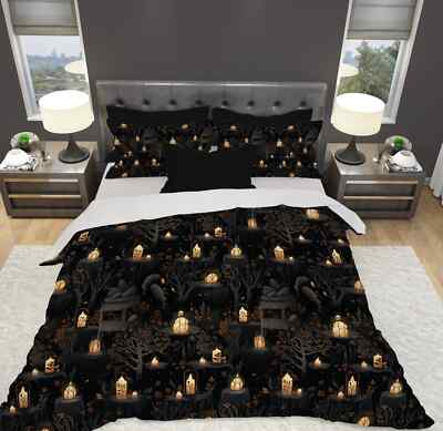 Ravenous Woods Witch Bedding: Gothic Black Duvet Set Halloween Wiccan by Durazza