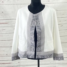 Chicos Jacket Women s 8/10 White Blazer Border Alabaster Open NWT